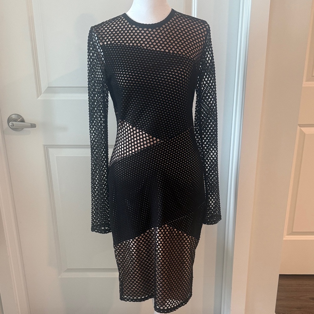 BCBGMaxAzria Black Mesh Long Sleeve Dress